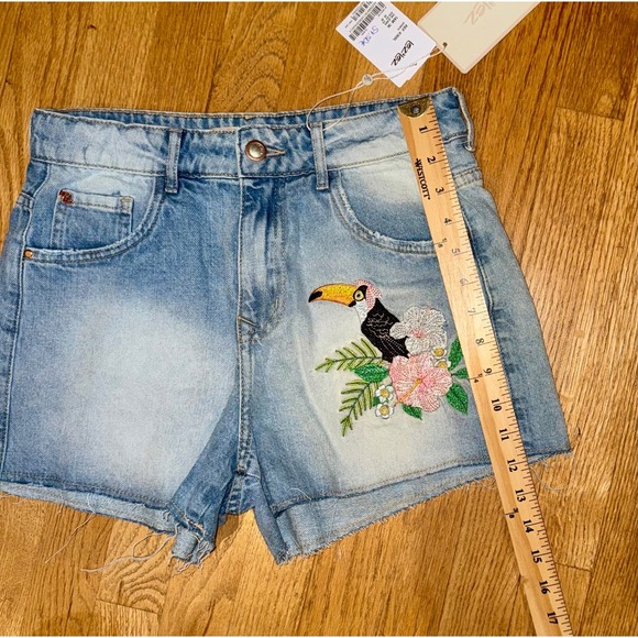 Lez Lez Brazilian Women's Denim Shorts Toucan Embroidered Size 36 EU 28 US 26 - Picture 4 of 8
